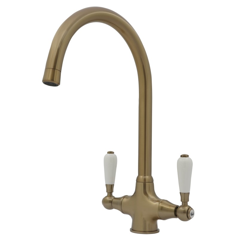 CLEVER RUNE SINK MIXER ANTIQUE BRASS & CERMAMIC HANDLES